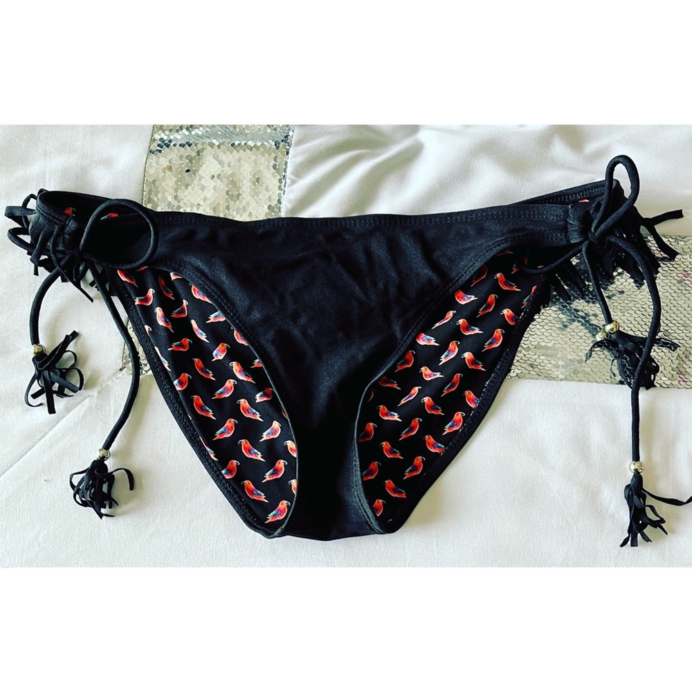 Beach Brazilian Fringe Tassels Black Swimwear  String Bikini Botton XL